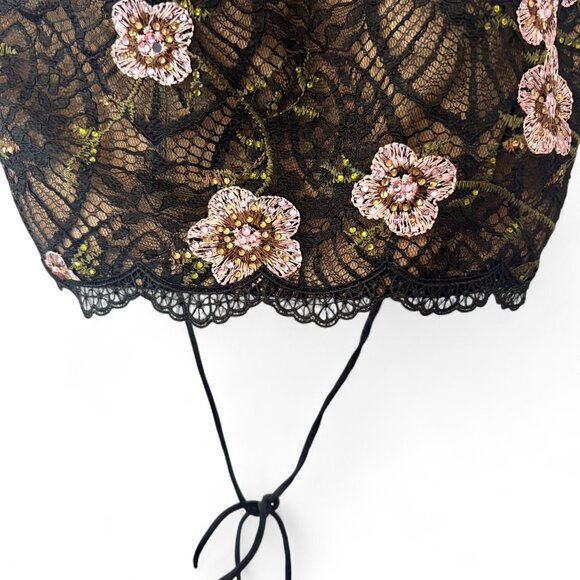 Rachel Allan Sz 2 Floral Lace Embroidered Lace-Up Back Halter Top Black - Picture 7 of 11